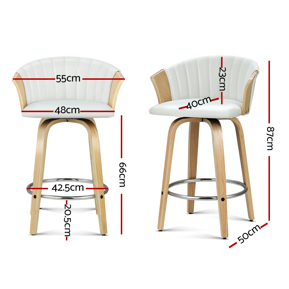 Ricardo Bar Stools Leather Swivel Counter Chairs White x2