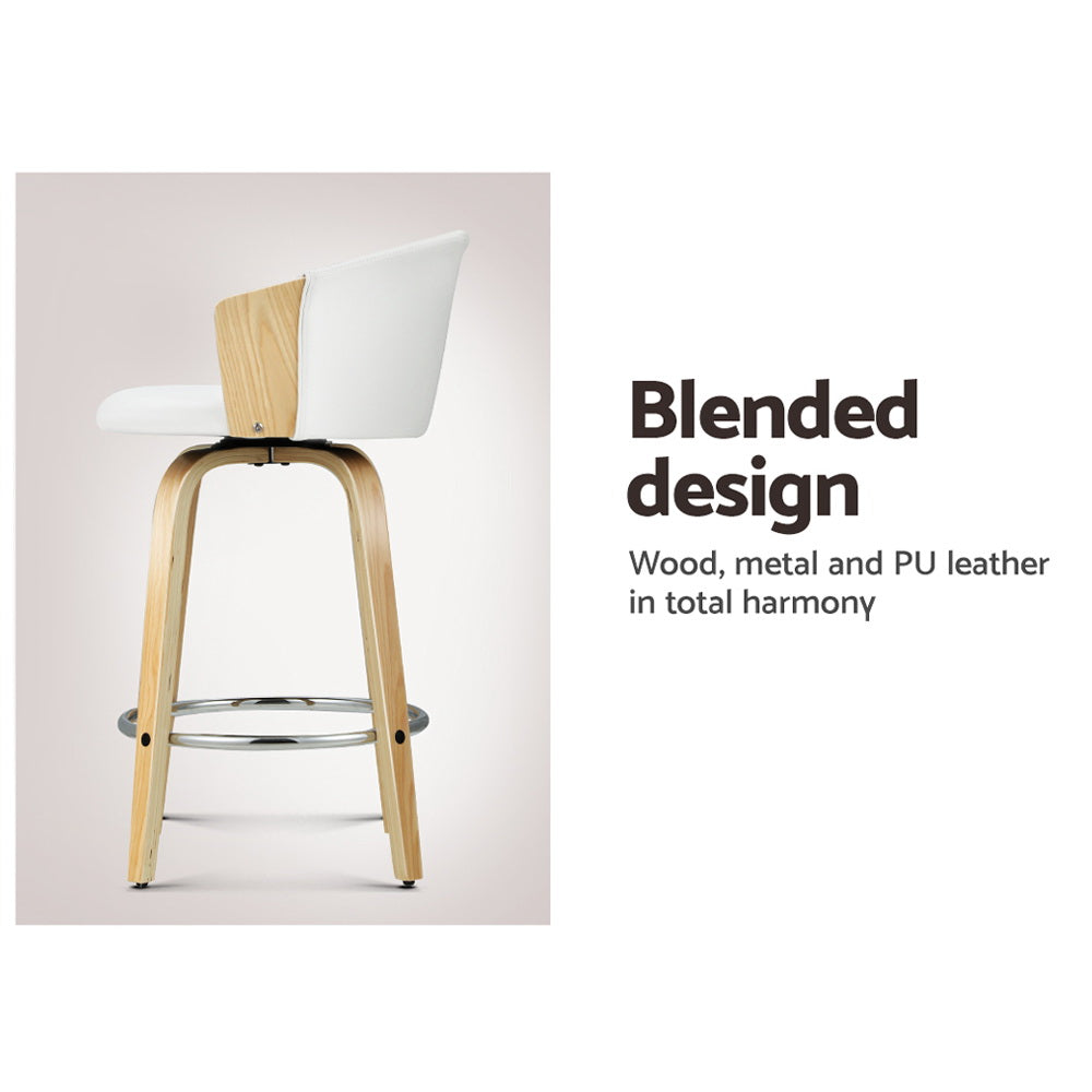 Ricardo Bar Stools Leather Swivel Counter Chairs White x2