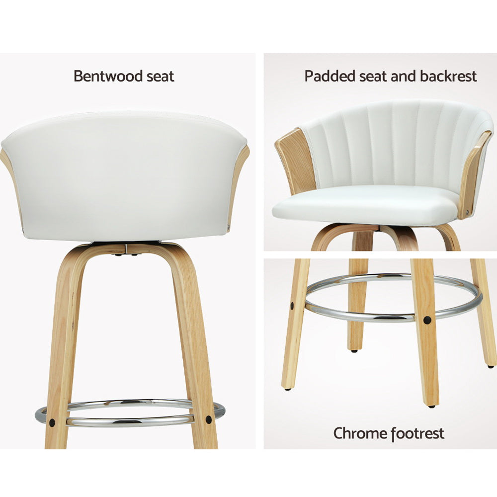 Ricardo Bar Stools Leather Swivel Counter Chairs White x2