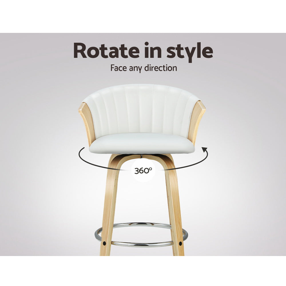 Ricardo Bar Stools Leather Swivel Counter Chairs White x2