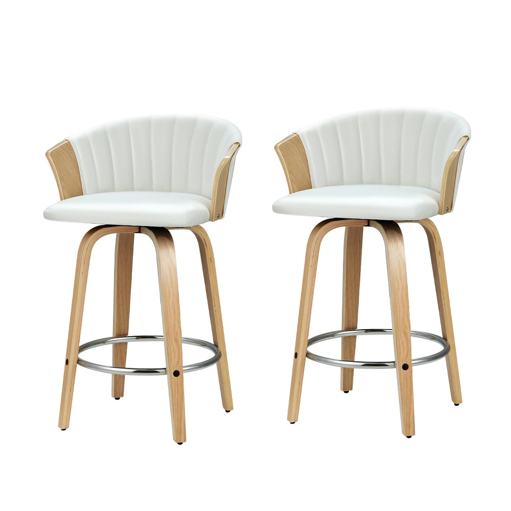 Ricardo Bar Stools Leather Swivel Counter Chairs White x2