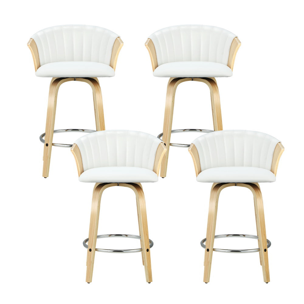 Ricardo 4x Bar Stools Swivel Leather White