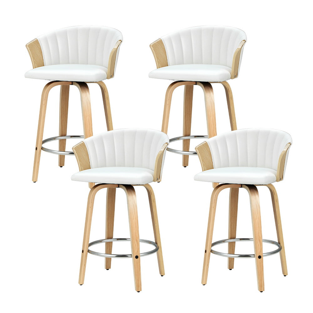 Ricardo 4x Bar Stools Swivel Leather White