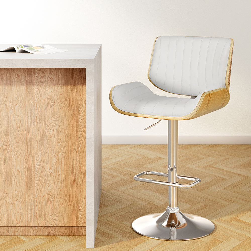 Galina Swivel Bar Stool Leather White Bentwood