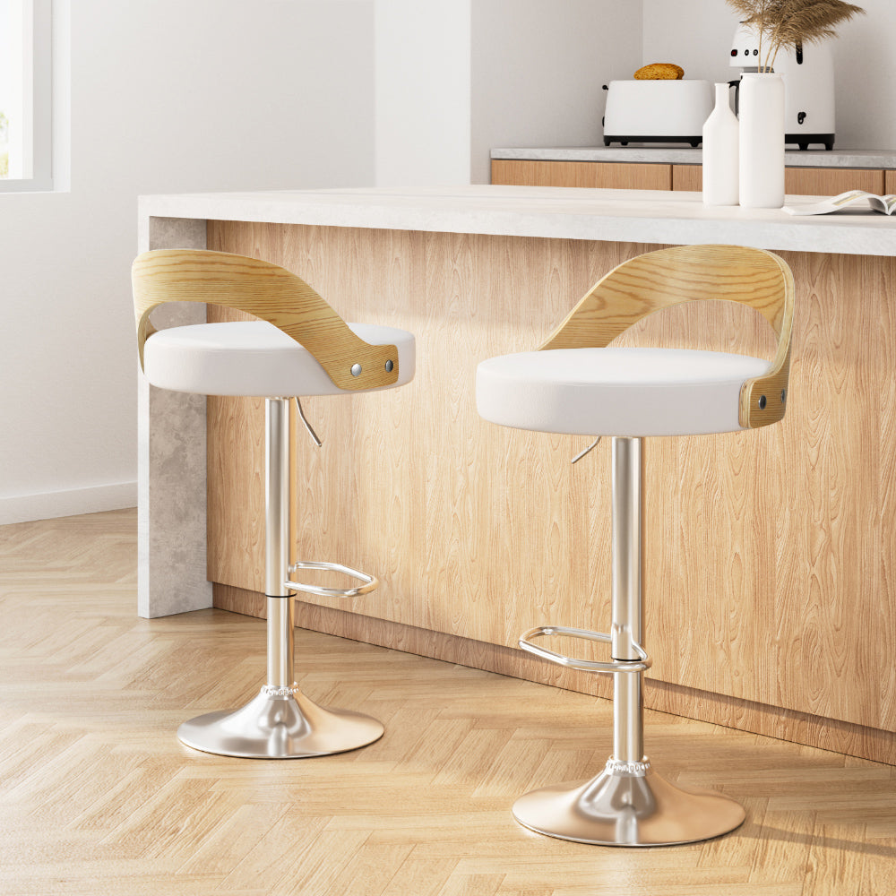 Publia 2x Adjustable Bar Stools PU Leather Padded White