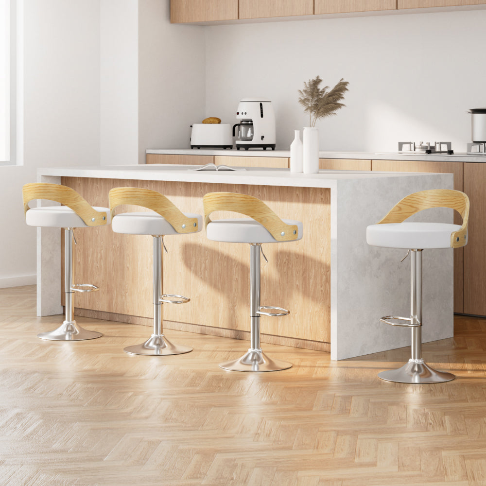 Publia 4x Bar Stools Adjustable Padded Leather White