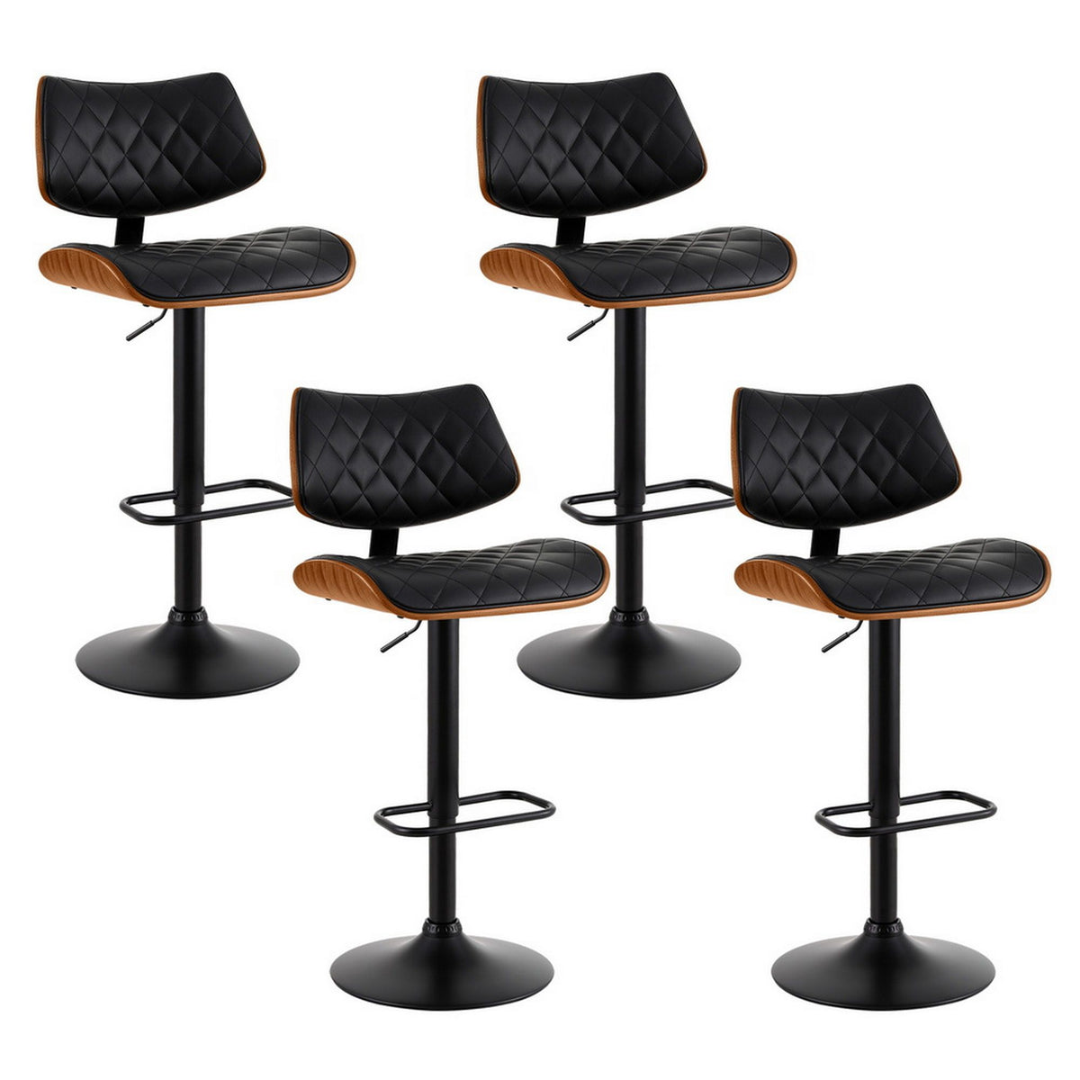 Quilla Bar Stools Set of 4 Gas Lift Kitchen Chairs Black