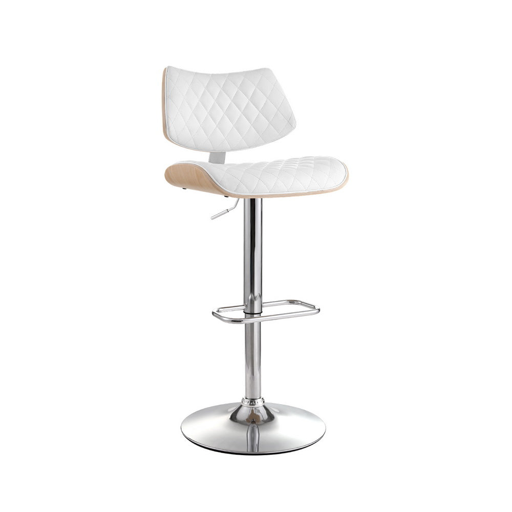 Quilla Gas Lift Bar Stool PU Leather Bentwood White