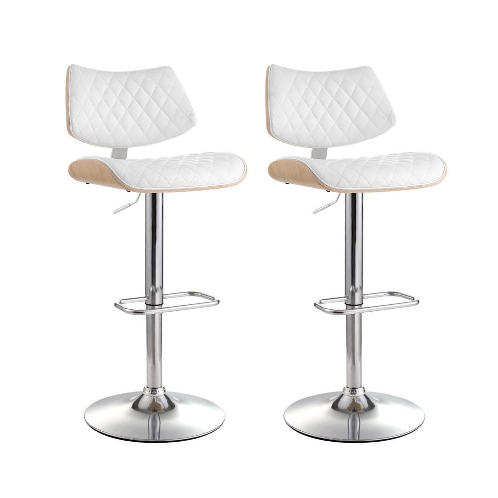 Quilla Bar Stools 2-Pack Gas Lift Swivel White Leather