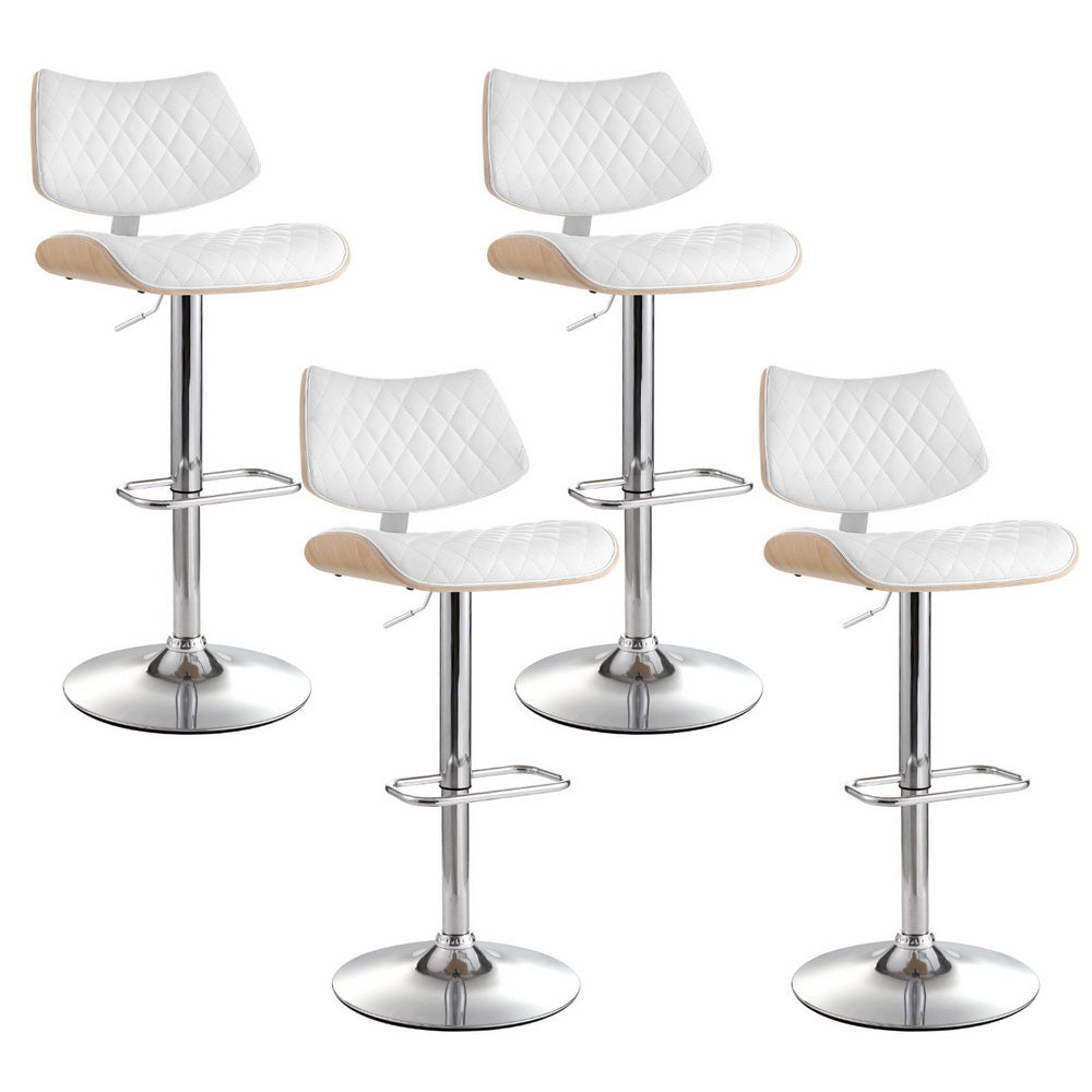 Quilla Bar Stools Set of 4 Gas Lift Swivel White Leather