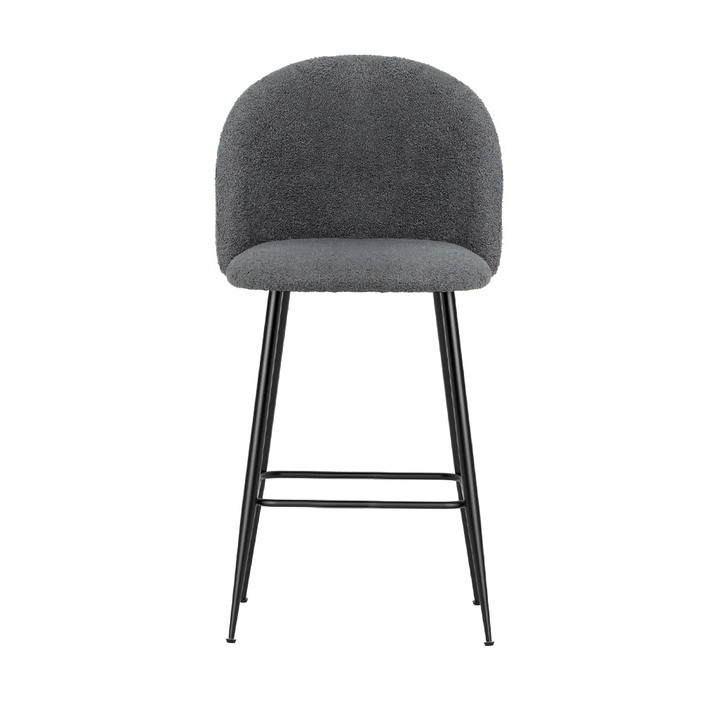 Fenille Bar Stools 66cm Sherpa Upholstery Charcoal Metal Frame x2