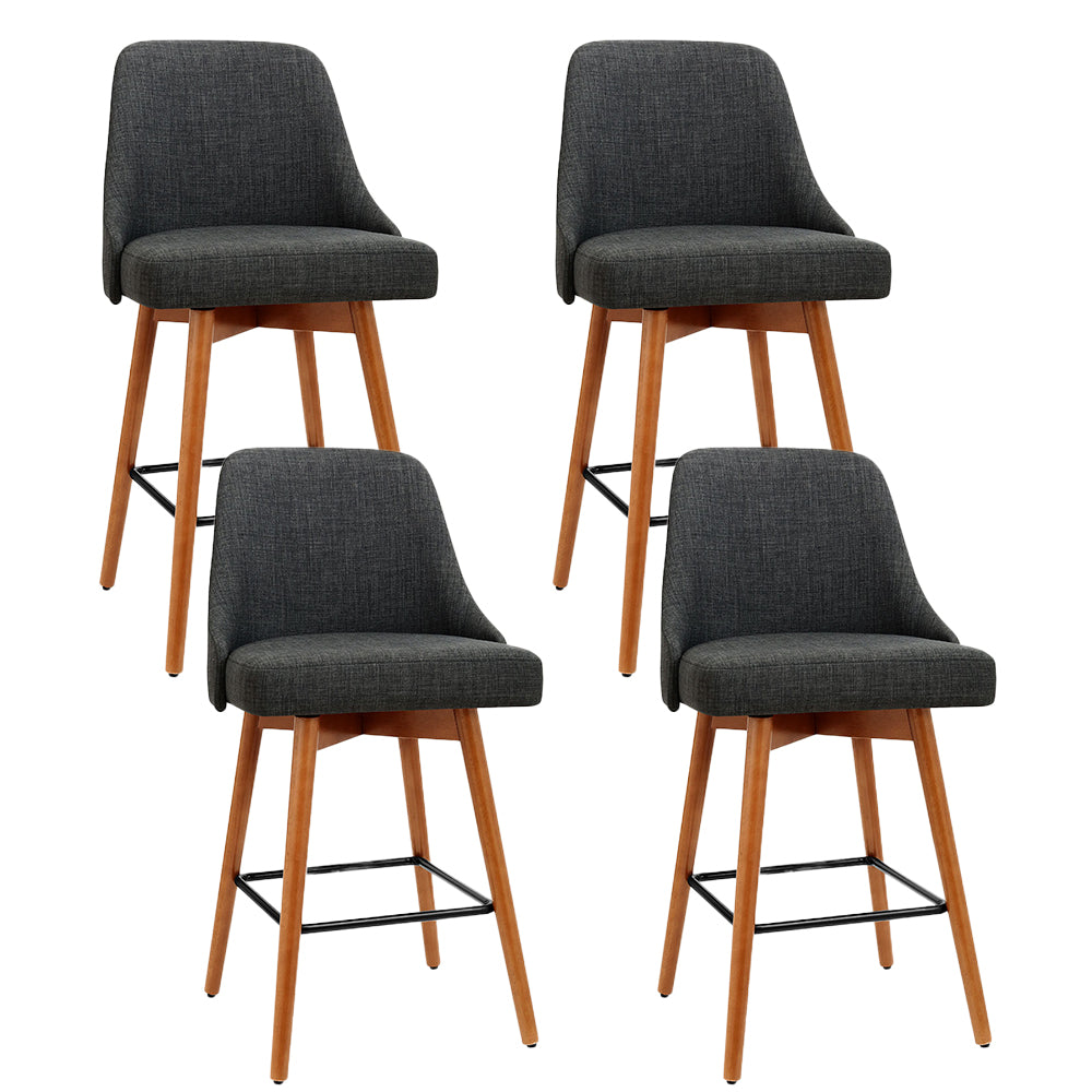 Artiss 4x Swivel Wooden Bar Stool Set Charcoal