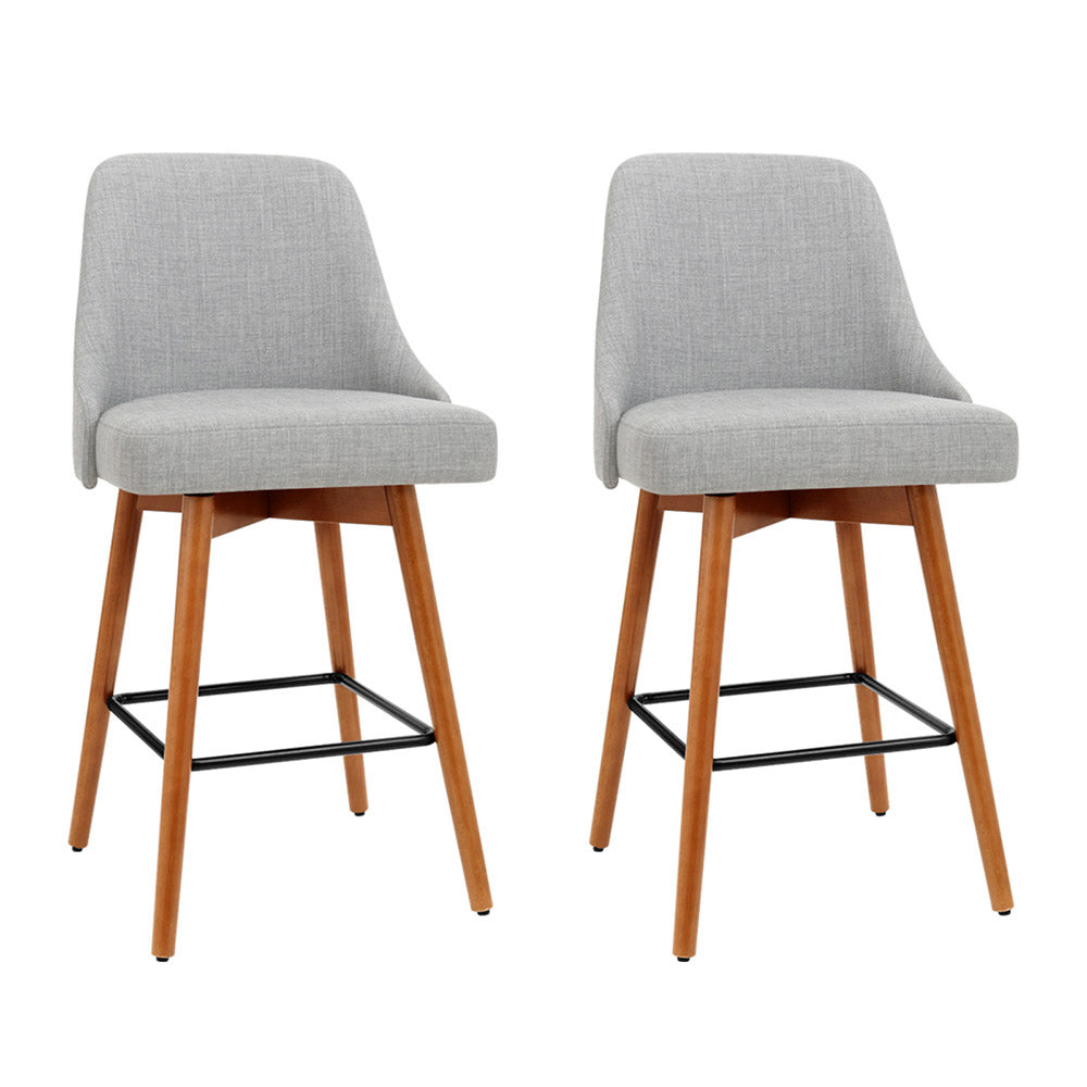 Artiss 2x Swivel Bar Stools Wooden Light Grey