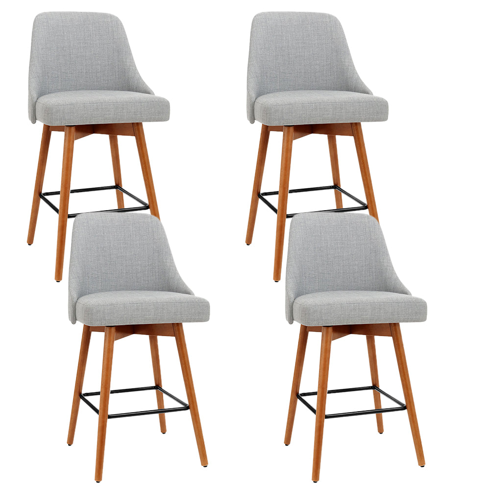 Artiss Set of 4 Swivel Bar Stools Wooden Light Grey
