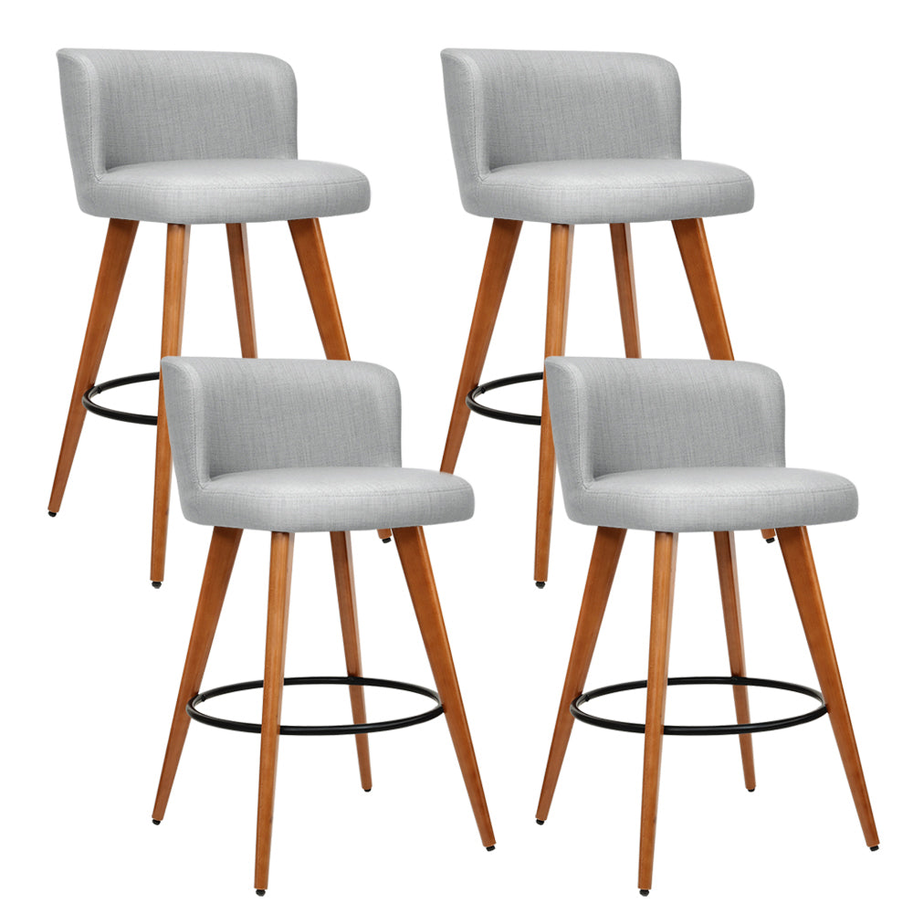 Artiss Set of 4 Linen Padded Wooden Bar Stools Grey