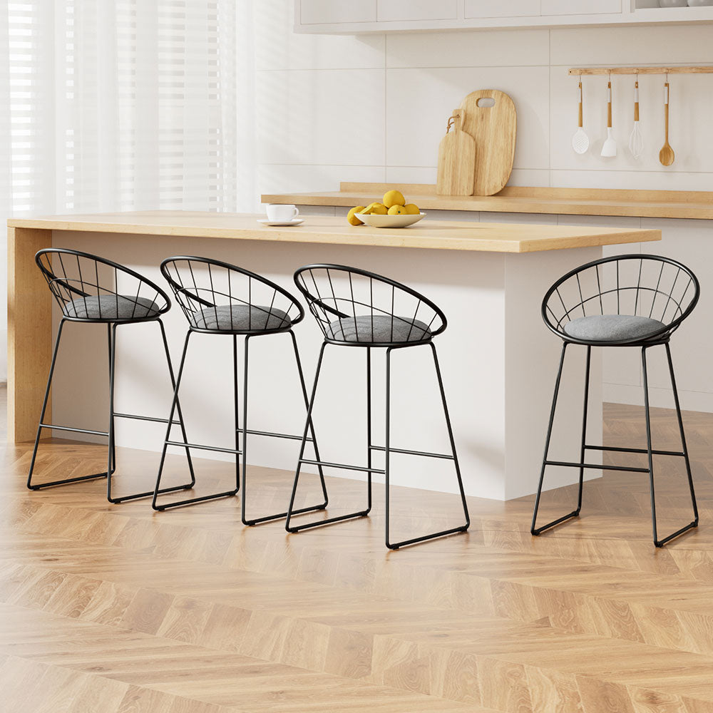 Artiss 4x Bar Stools Padded Seat Black Steel Frame