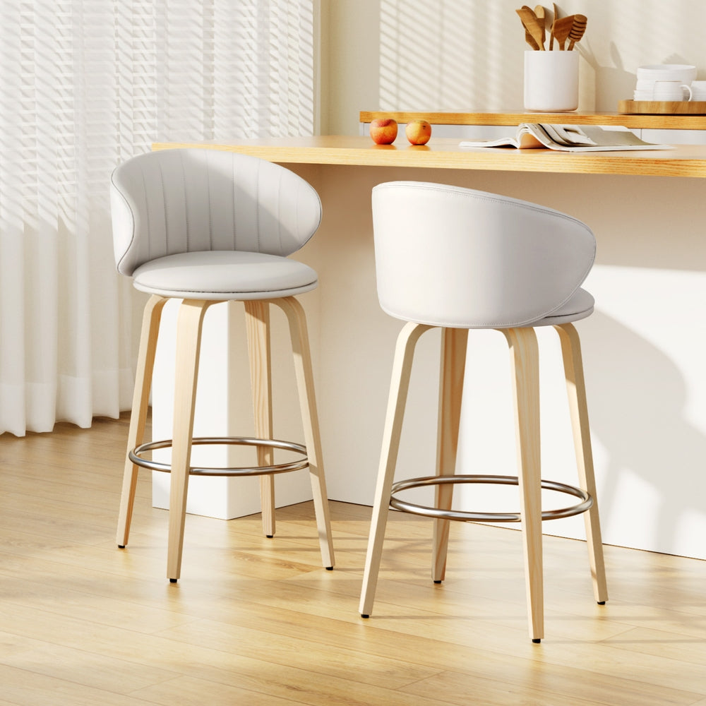 Artiss Set of 2 Bar Stools PU Leather Beige Wood