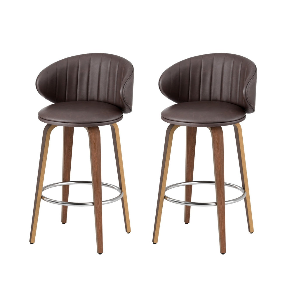 Artiss Set of 2 Bar Stools Contoured PU Leather Dining Chairs