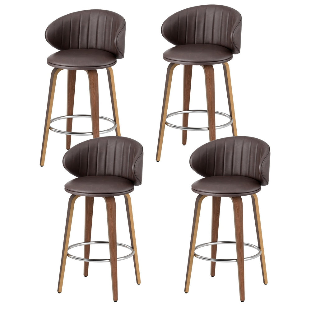 Artiss 4-Pack Bar Stools Brown PU Leather Wood Frame