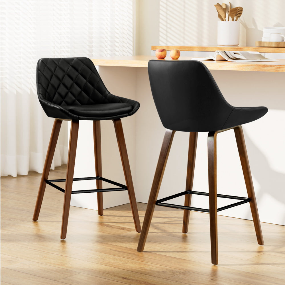 Artiss Bar Stools Pair PU Leather Seat Wooden Black