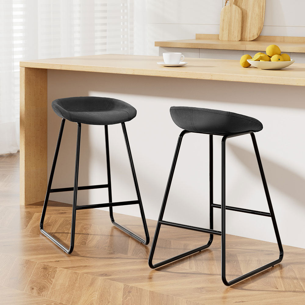 Ludovic Set of 2 Bar Stools Kitchen Counter Stool PU Leather Black