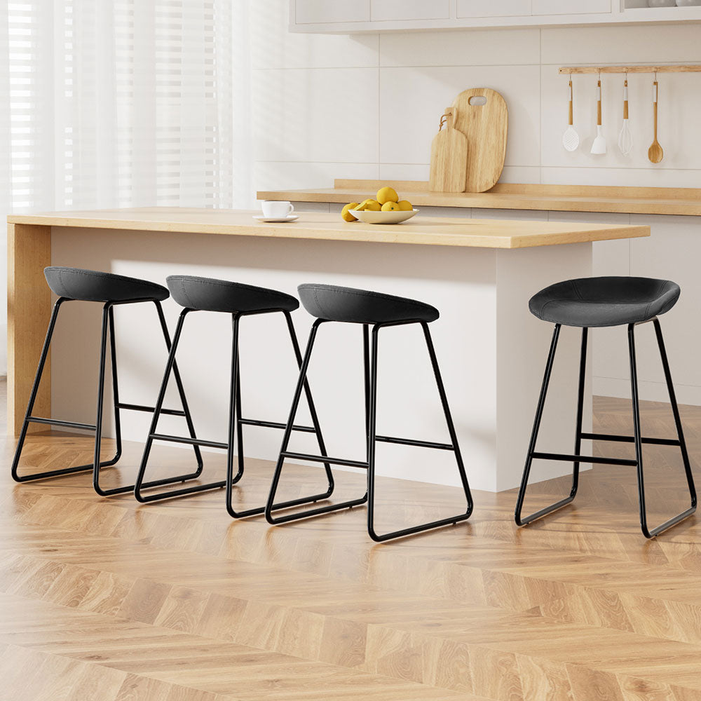 Ludovic Bar Stools Set of 4 PU Leather Metal Black