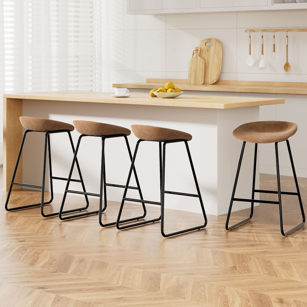 Ludovic Bar Stools Set of 4 PU Leather Metal Brown