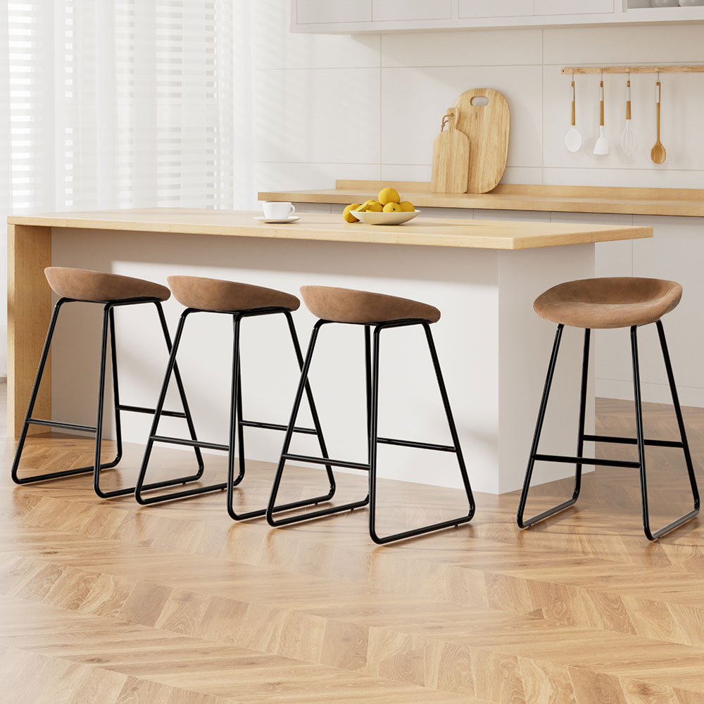 Ludovic Bar Stool Set of 4 PU Leather Brown Kitchen Counter Stools