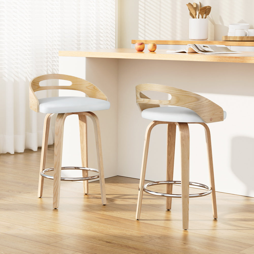 Artiss Swivel Bar Stools Low Back PU Cushion White Set of 2