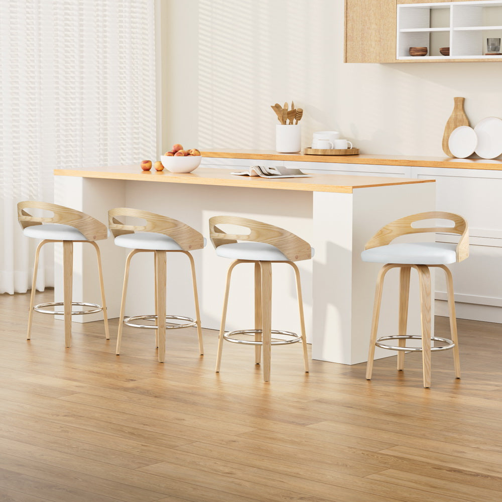 Artiss 4x Swivel Bar Stools Low Back PU Leather White