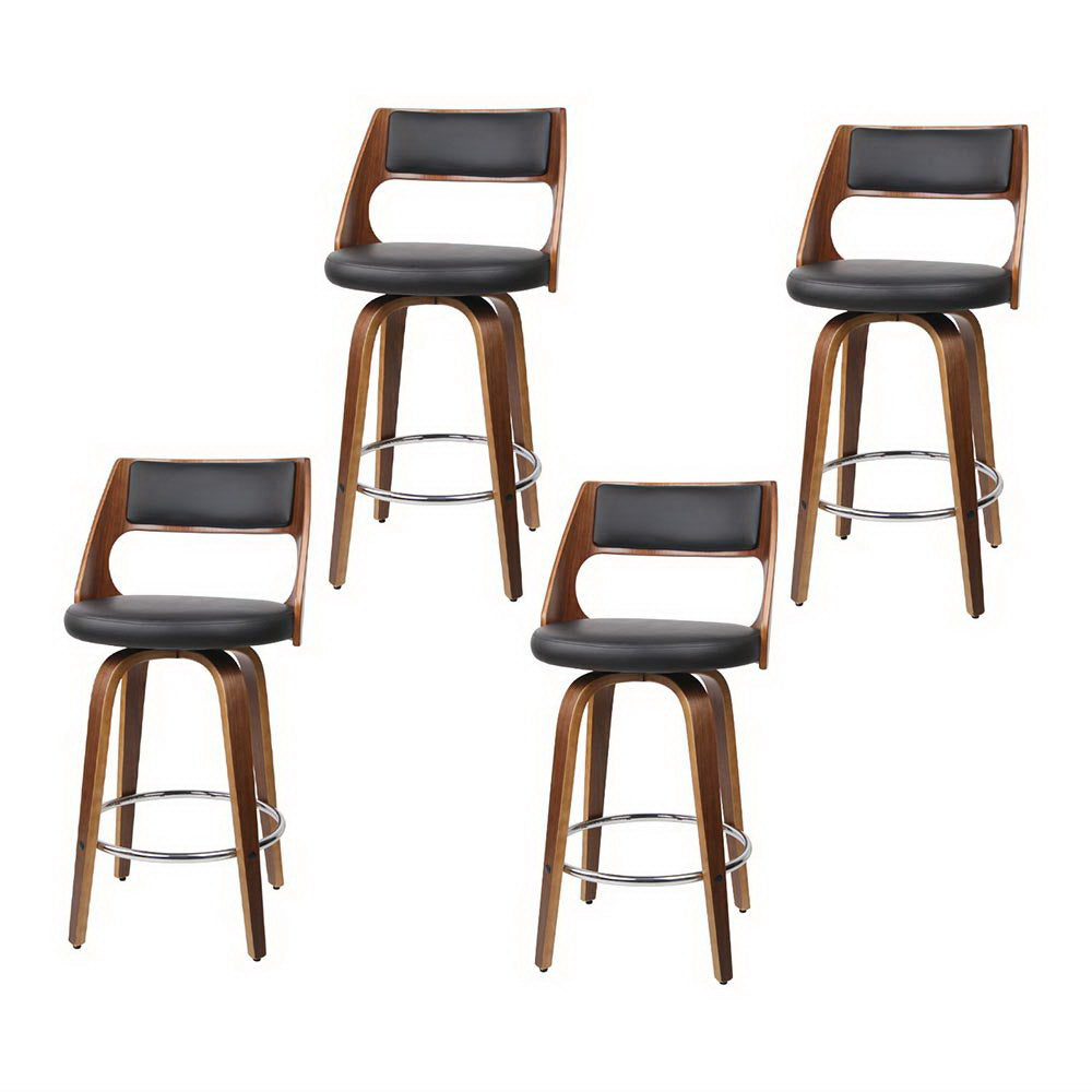 Bentwood 65cm Bar Stools Swivel Leather Black Set of 4
