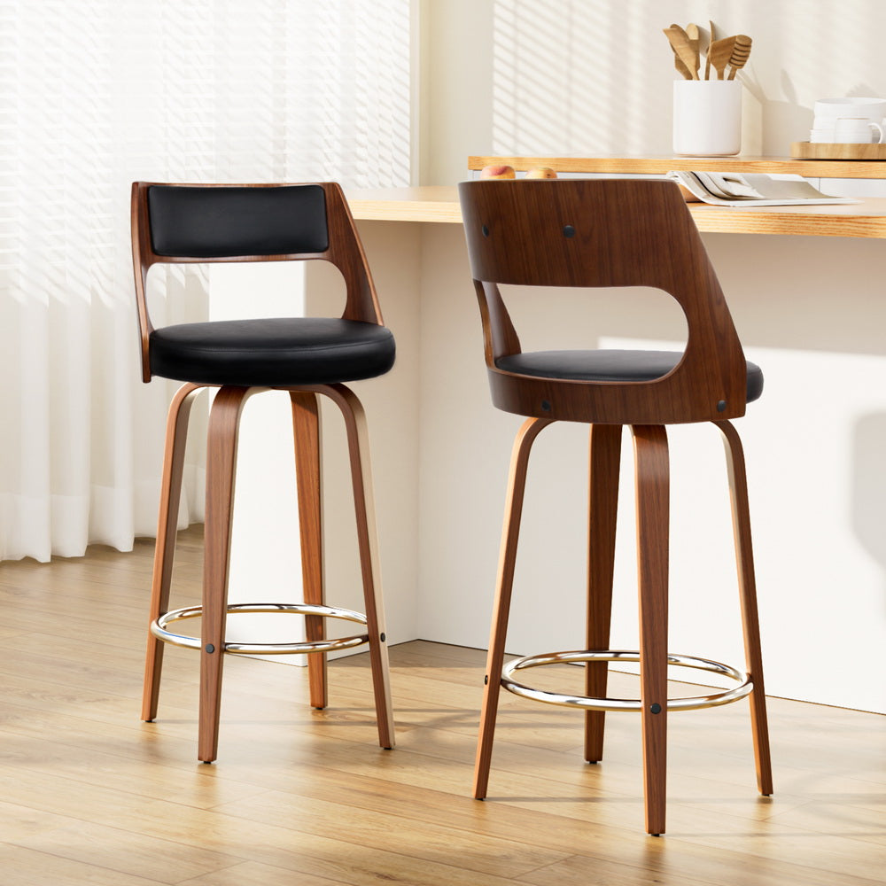 Artiss 76cm Bar Stools Swivel Leather Black Set of 2