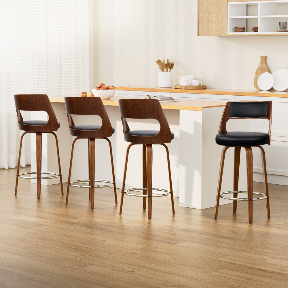 Artiss 76cm Bar Stools Swivel Leather Black Set of 4