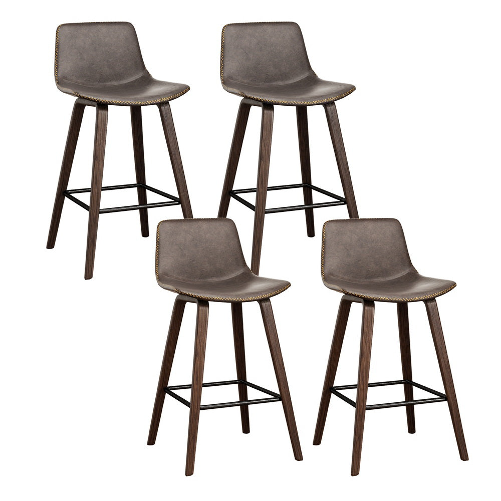 Marley Bar Stools 4-Pack Vintage Leather Wooden Walnut