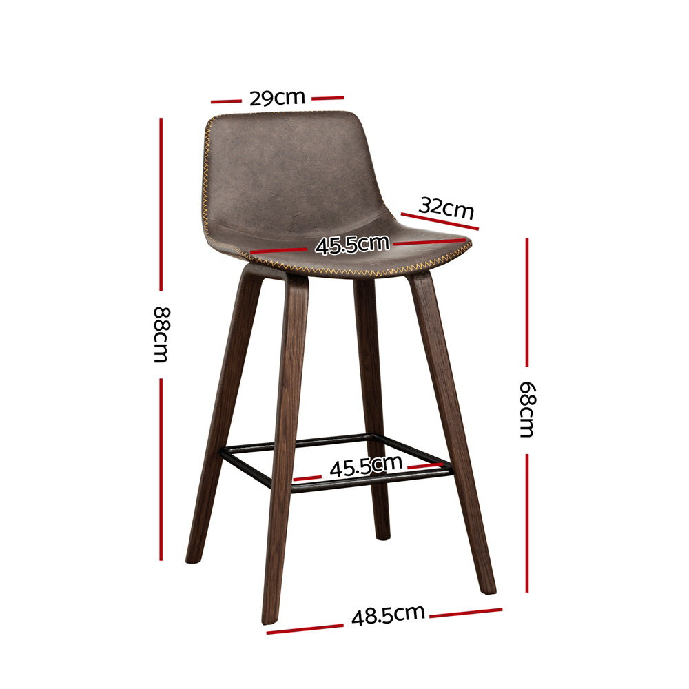 Marley Bar Stools 4-Pack Vintage Leather Wooden Walnut