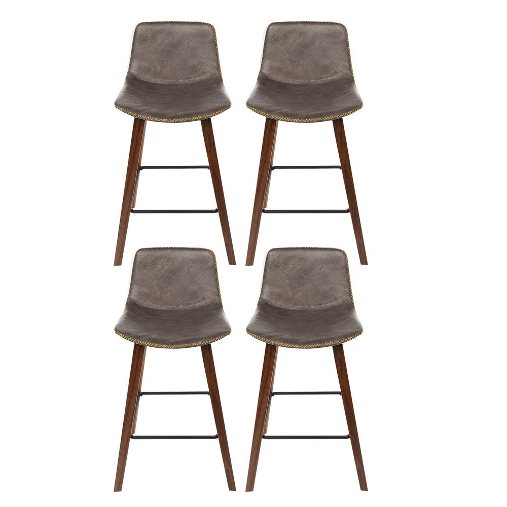 Marley Bar Stools 4-Pack Vintage Leather Wooden Walnut