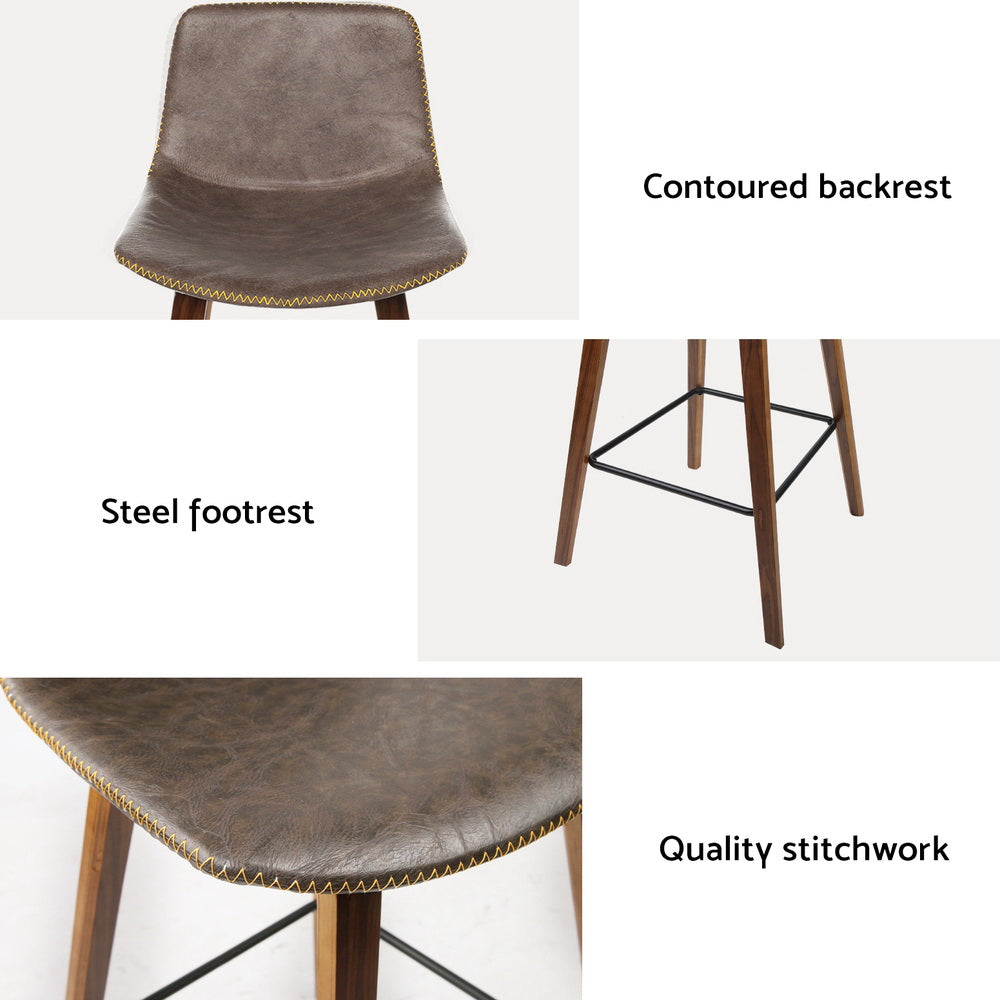 Marley Bar Stools 4-Pack Vintage Leather Wooden Walnut