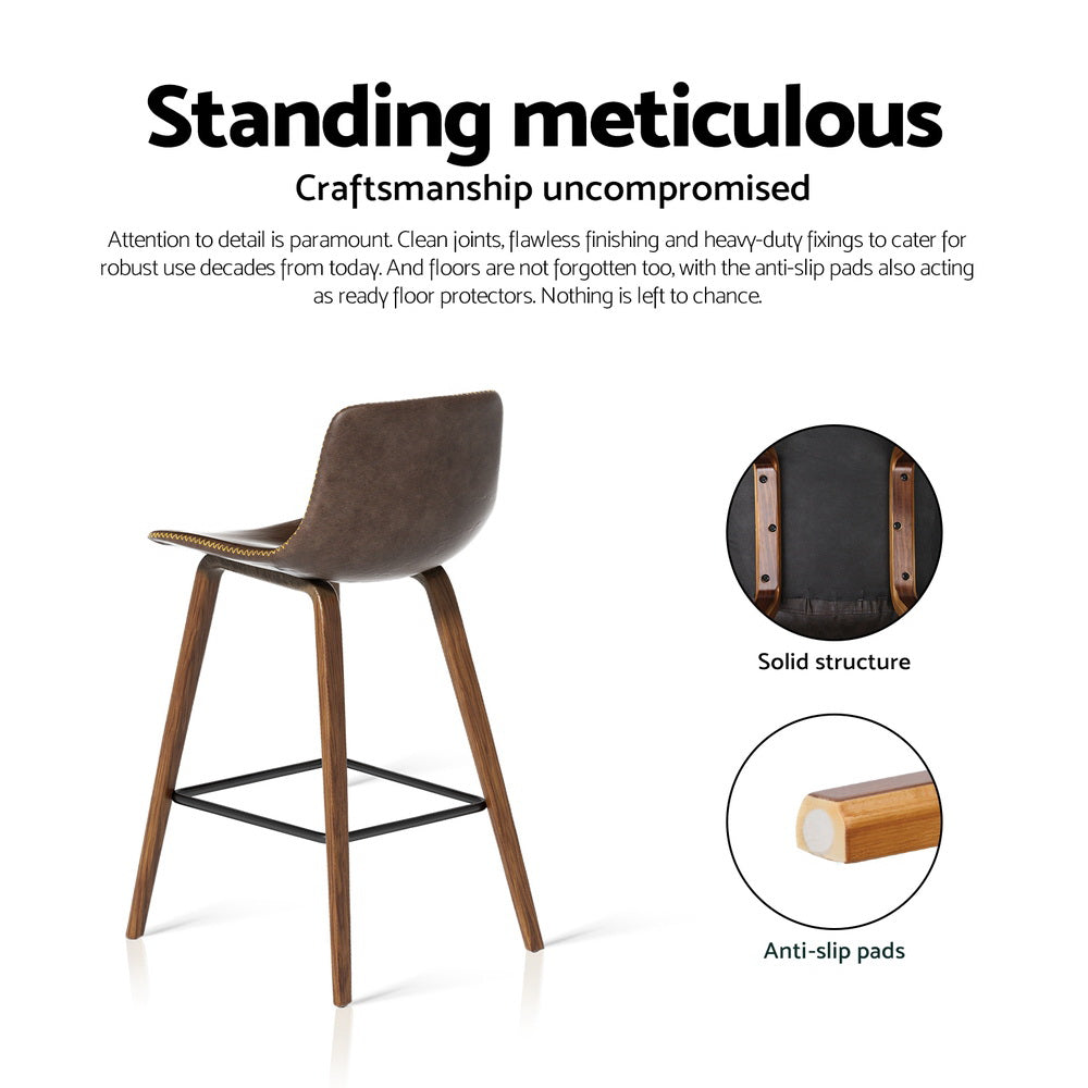Marley Bar Stools 4-Pack Vintage Leather Wooden Walnut