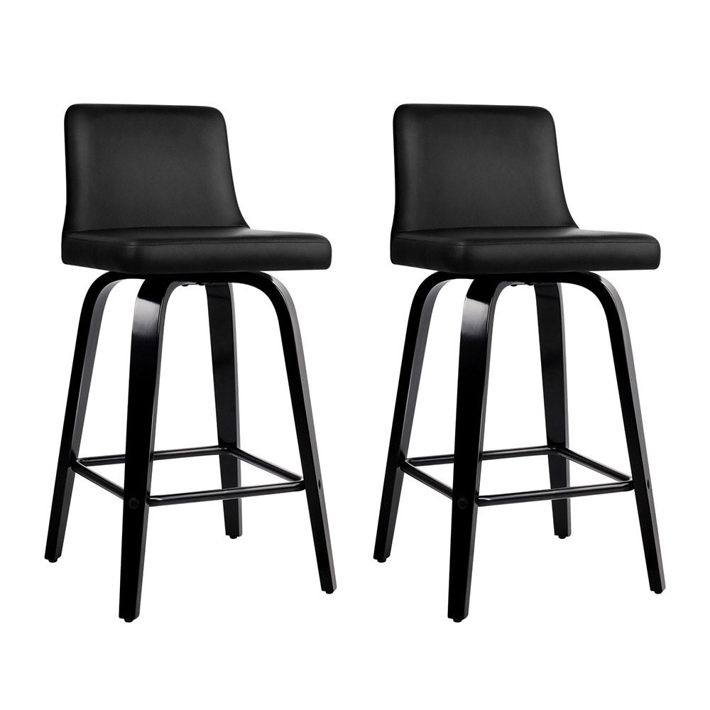Artiss Kitchen Bar Stools Swivel Leather Wooden Black Set of 2