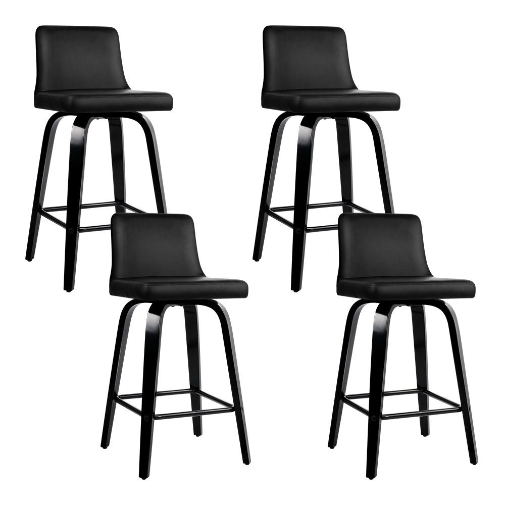 Felipe Bar Stools Set of 4 Swivel Leather Wood Black