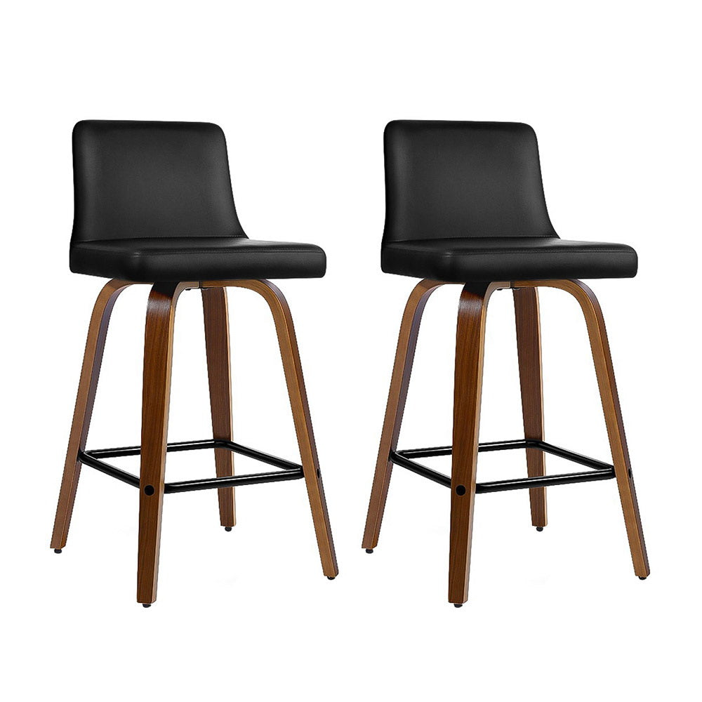 Artiss 2x Swivel Wooden Bar Stools Padded Leather Seat