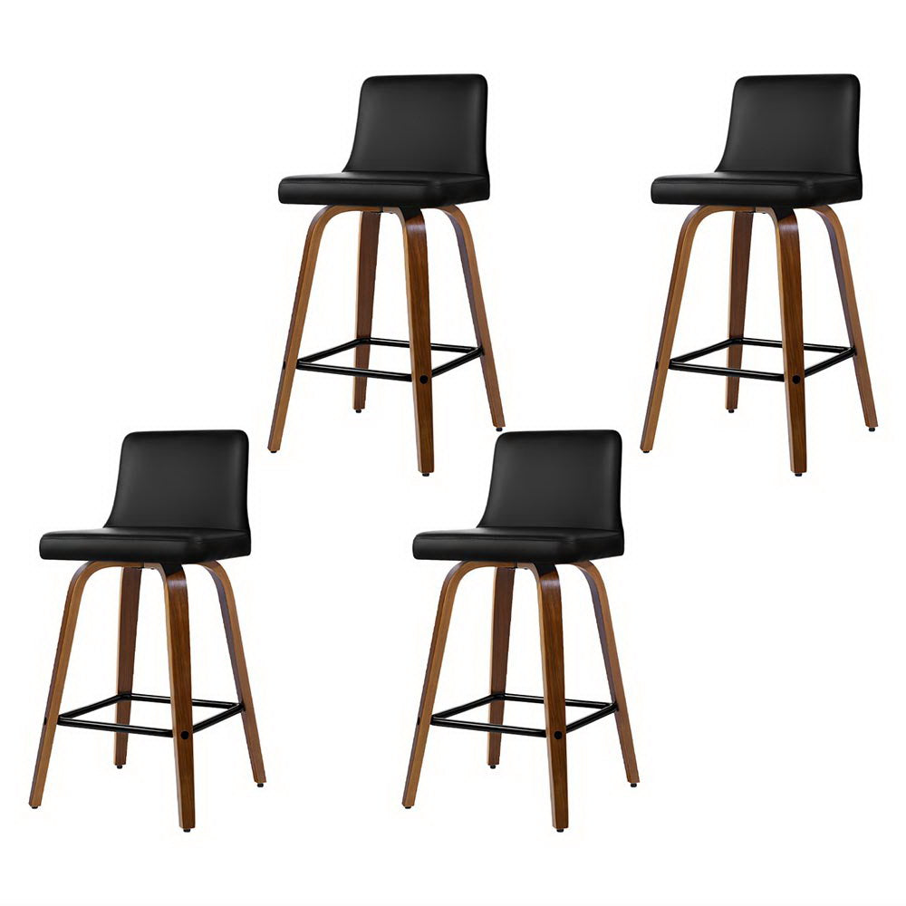 Felipe Bar Stools 4-Pack Swivel Leather Padded Black Wood