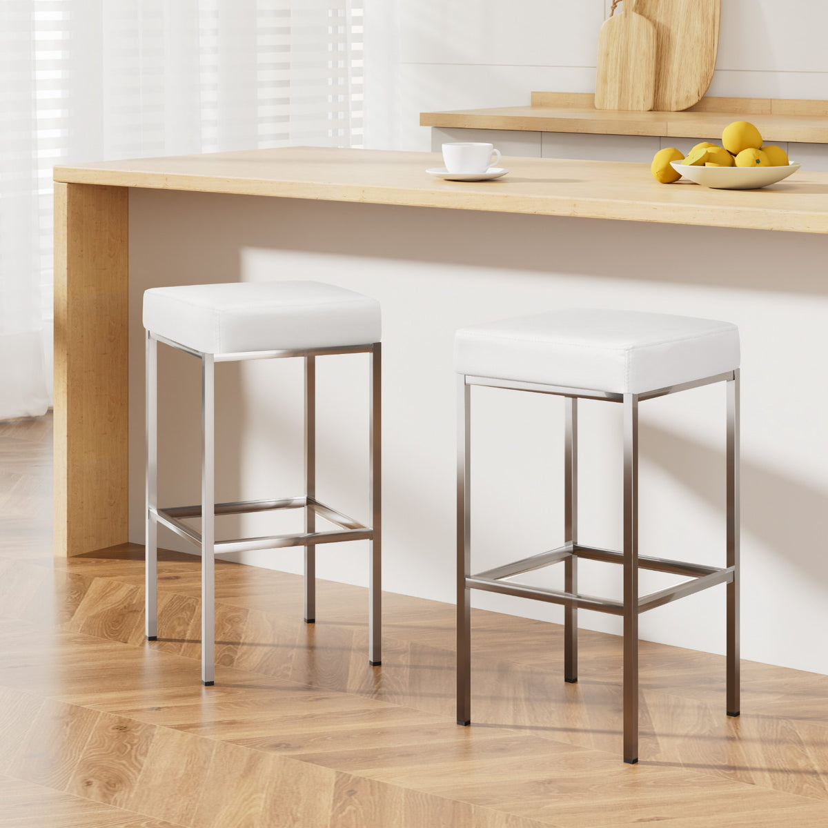 Artiss 2x Kitchen Bar Stools Leather Padded Metal White