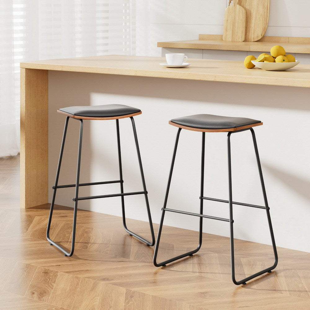 Artiss Bar Stools Pair PU Leather Padded Seat Black