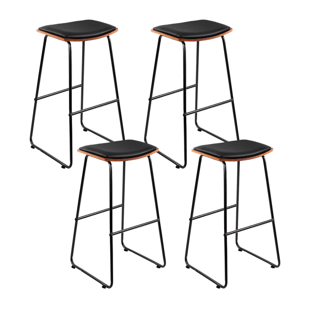 Porter Bar Stools Set of 4 Leather Padded Timber Base Black