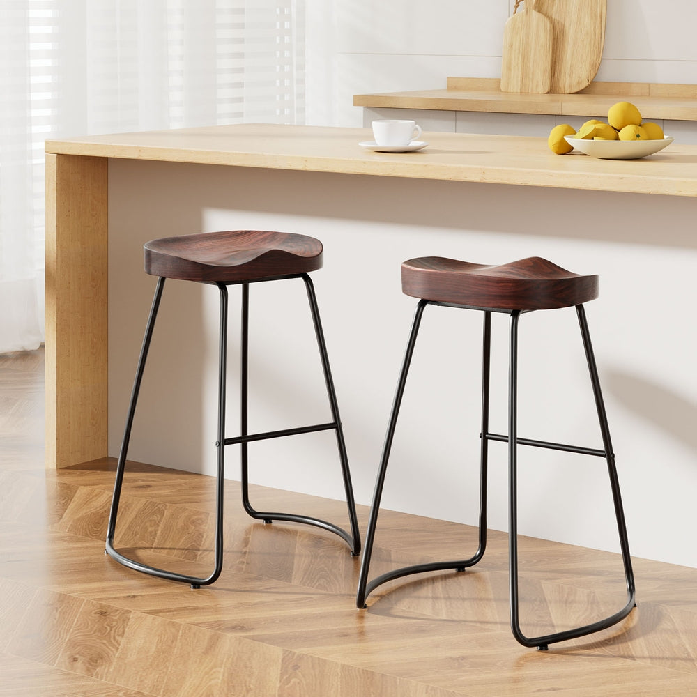 Tractor 65cm Bar Stools Pine Wood Seat Black Legs (Set of 2)
