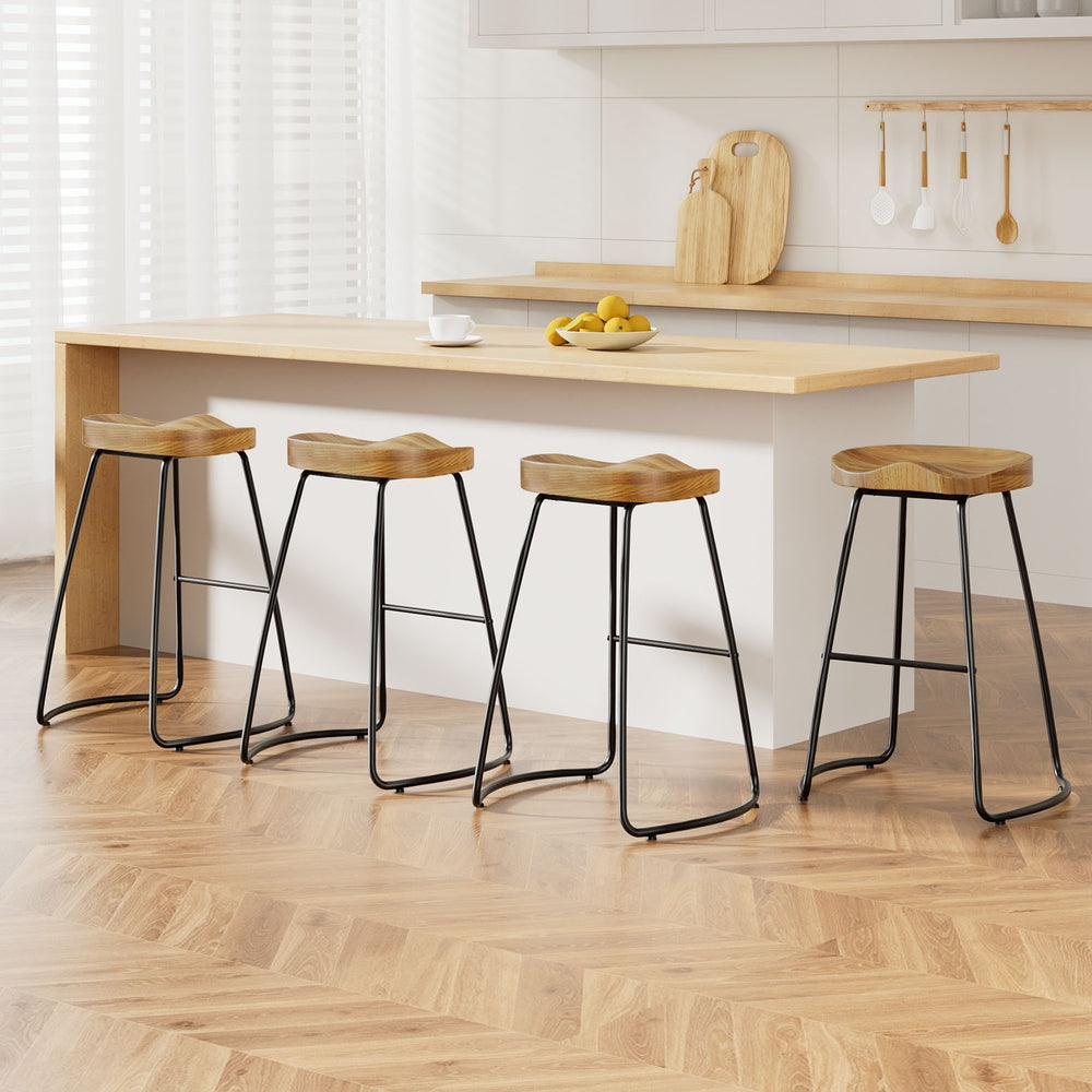 Vintage 65cm Tractor Bar Stools Set of 4 Wooden Seat Black Legs