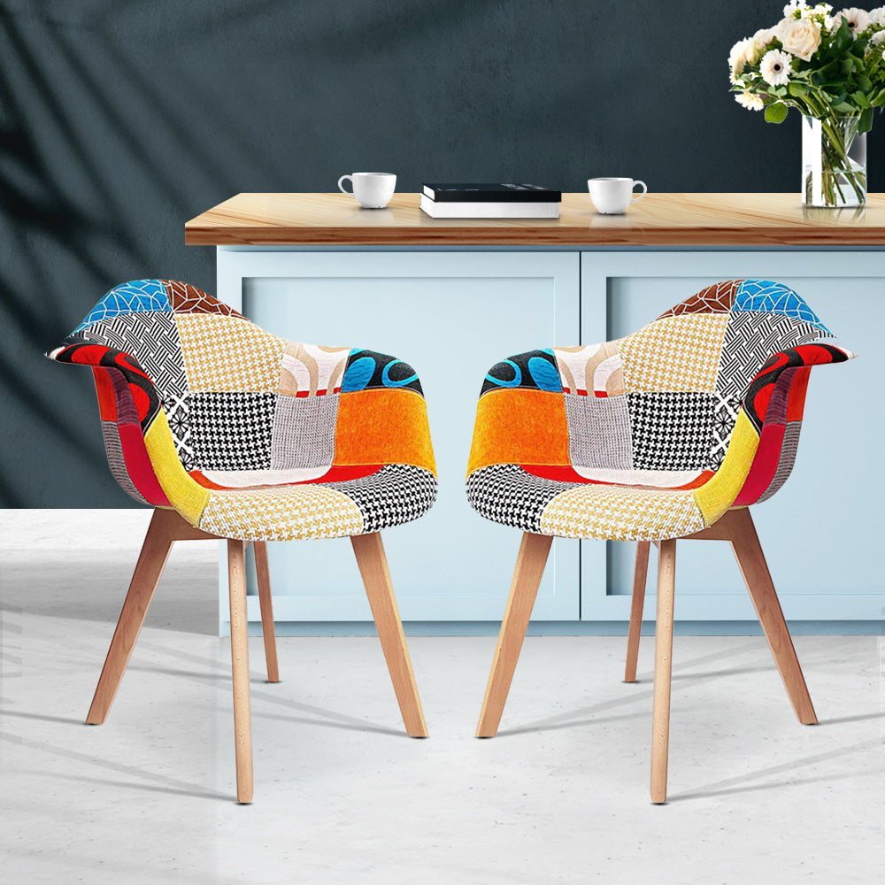 Retro DSW Dining Chairs Set of 2 Fabric Replica Beech Legs
