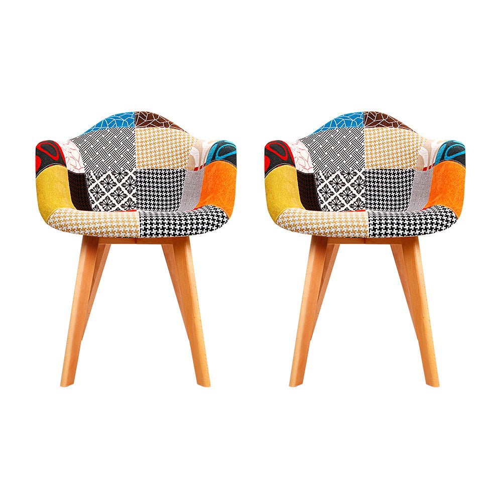 Retro DSW Dining Chairs Set of 2 Fabric Replica Beech Legs