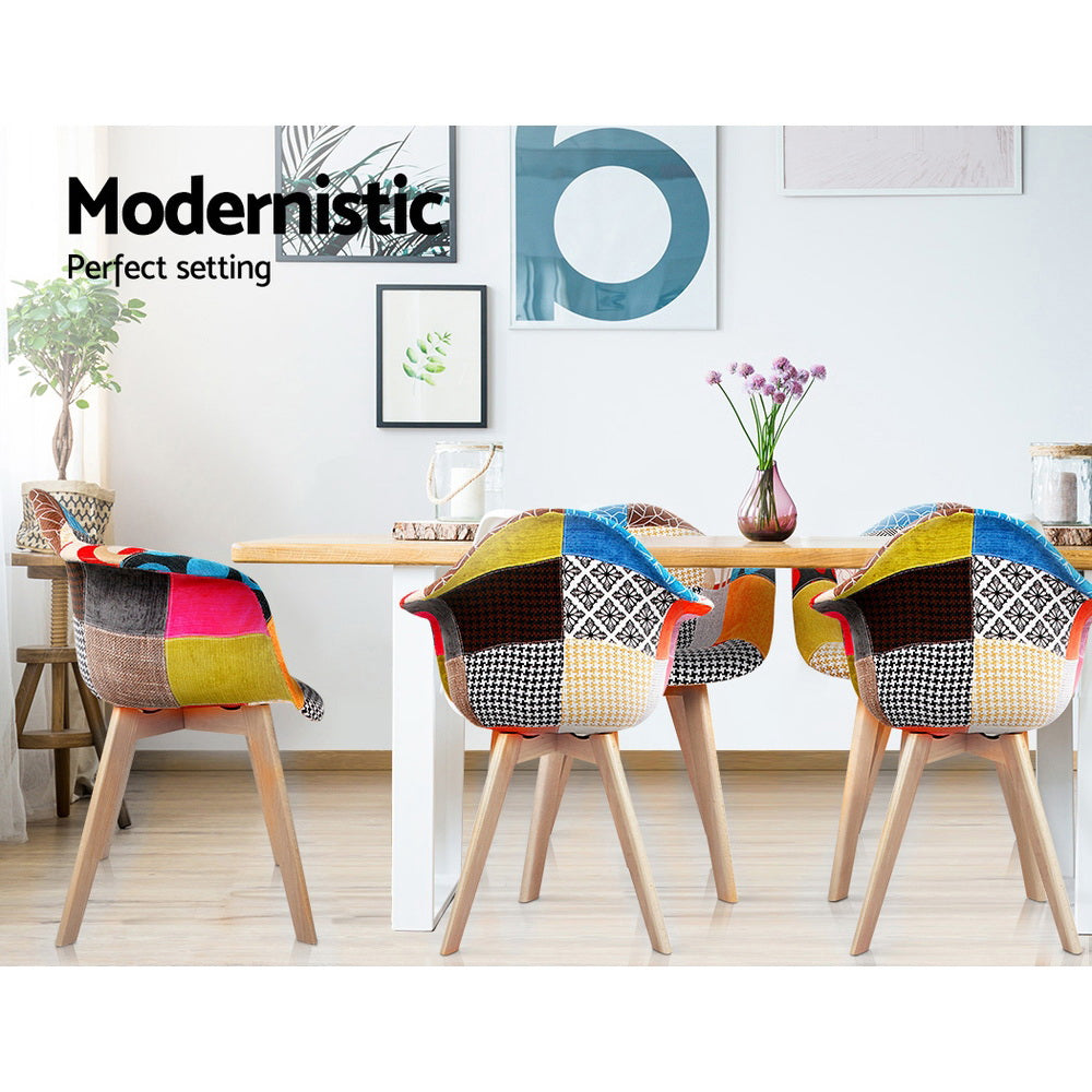 Retro DSW Dining Chairs Set of 2 Fabric Replica Beech Legs